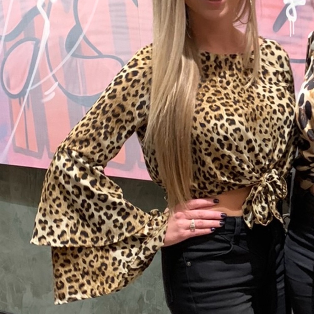 Long Bell Sleeve Cheetah print crop top